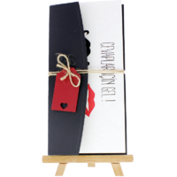 dikdörtgen - Açık Davetiye Zarfı - 21x10-Siyah - İpli, Kırmızı Etiketli