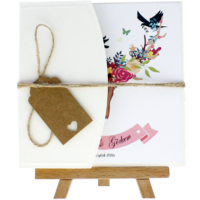 kare - Açık Davetiye Zarfı - Kare-Krem-  İpli, Kraft Etiketli