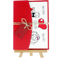 13x18 Kartpostal - Açık Davetiye Zarfı - 13x18-Kırmızı- İpli, Kırmızı Etiketli