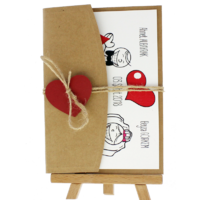 13x18 Kartpostal - Açık Davetiye Zarfı - 13x18-Kraft- Kırmızı Kalpli