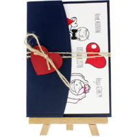 13x18 Kartpostal - Açık Davetiye Zarfı - 13x18-Lacivert- Kırmızı Kalpli