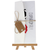 dikdörtgen - Açık Davetiye Zarfı - 21x10-Krem-  İpli, Kraft Etiketli