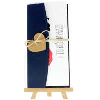 dikdörtgen - Açık Davetiye Zarfı - 21x10-Lacivert-  İpli, Kraft Kalpli