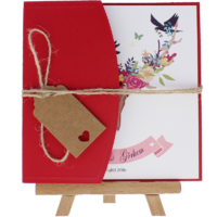 kare - Açık Davetiye Zarfı - Kare-Kırmızı- İpli, Kraft Etiketli