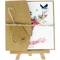 kare - Açık Davetiye Zarfı - Kare-Kraft -  İpli, Kraft Etiketli