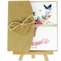 kare - Açık Davetiye Zarfı - Kare-Kraft -  İpli, Kraft Kalpli