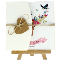 kare - Açık Davetiye Zarfı - Kare-Krem-  İpli, Kraft Kalpli