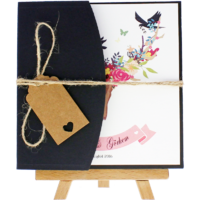 kare - Açık Davetiye Zarfı - Kare-Siyah - İpli, Kraft Etiketli