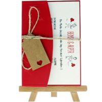 kartpostal - Açık Davetiye Zarfı - Kartpostal-Kırmızı- İpli, Kraft Etiketli