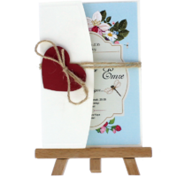 kartpostal - Açık Davetiye Zarfı - Kartpostal-Krem- Kırmızı Kalpli