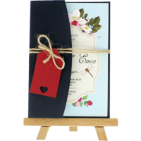 kartpostal - Açık Davetiye Zarfı - Kartpostal-Siyah - İpli, Kırmızı Etiketli