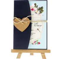 kartpostal - Açık Davetiye Zarfı - Kartpostal-Siyah - İpli, Kraft Kalpli