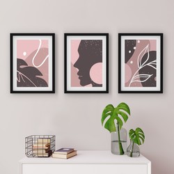 3 Çerçeveli Tablo Seti - Tropikal Kadın Figürü