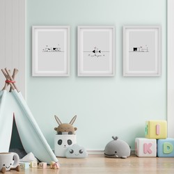 Çerçeveli Tablo Seti - Lineart Kedi-Balık