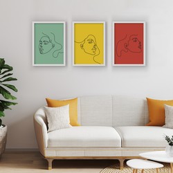 3 Çerçeveli Tablo Seti - Soyut Portre Çizimleri
