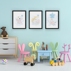 3 Çerçeveli Tablo Seti - Bebek Fil