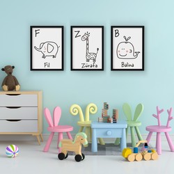 3 Çerçeveli Tablo Seti - Hayvanlı Harfler