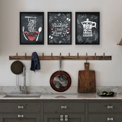 3 Çerçeveli Tablo Seti - Mutfak Kara Tahta