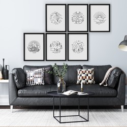 6 Çerçeveli Tablo Seti - Doğa Çizimleri